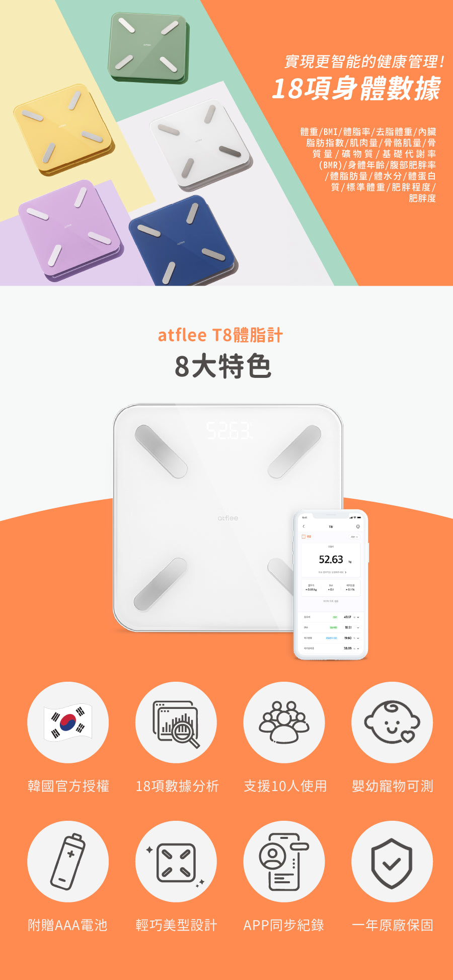 atflee T8智慧體脂計8大特色,實現更智能的健康管理